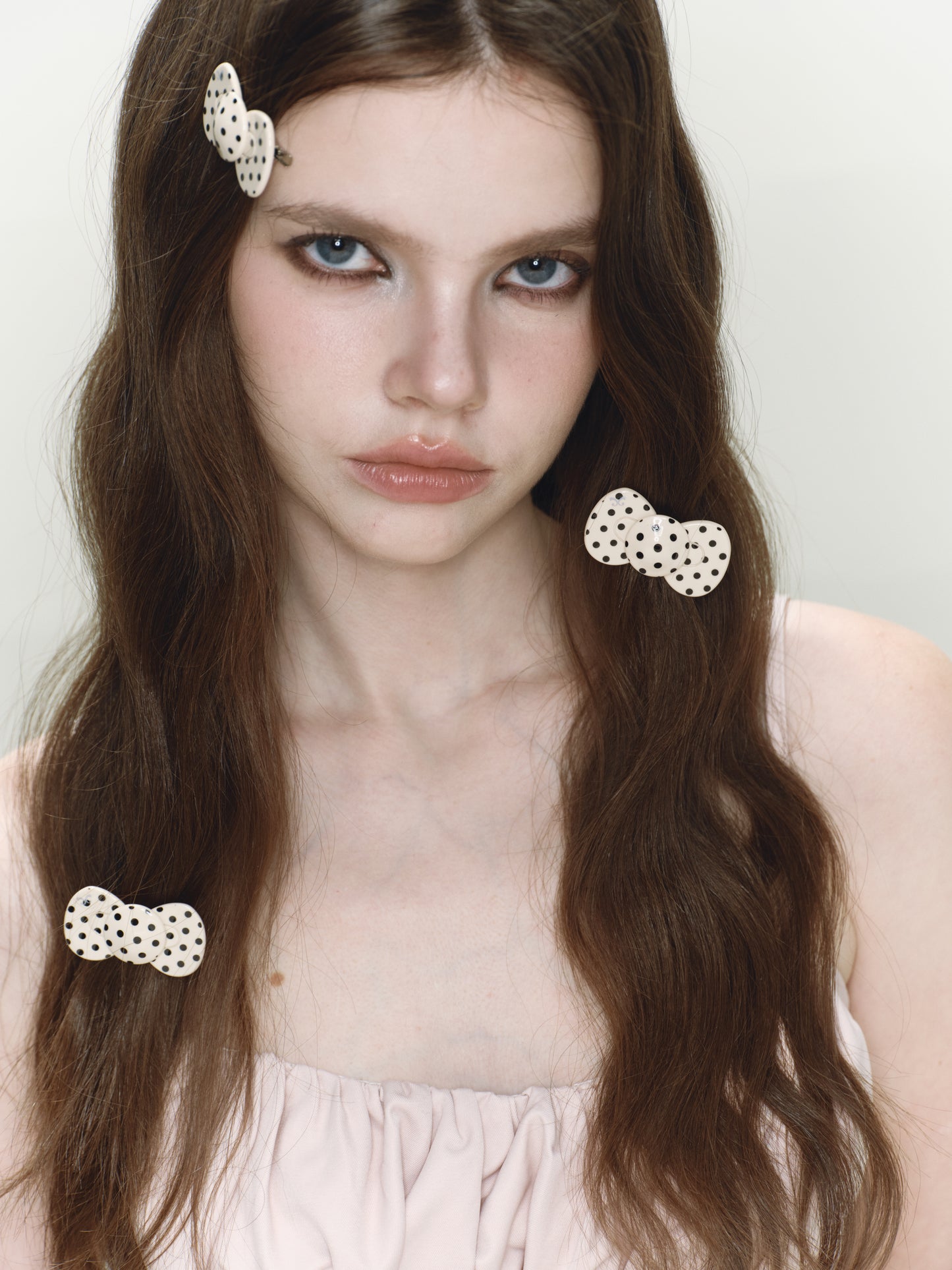 Nude Polka Mini Bow Hairclip
