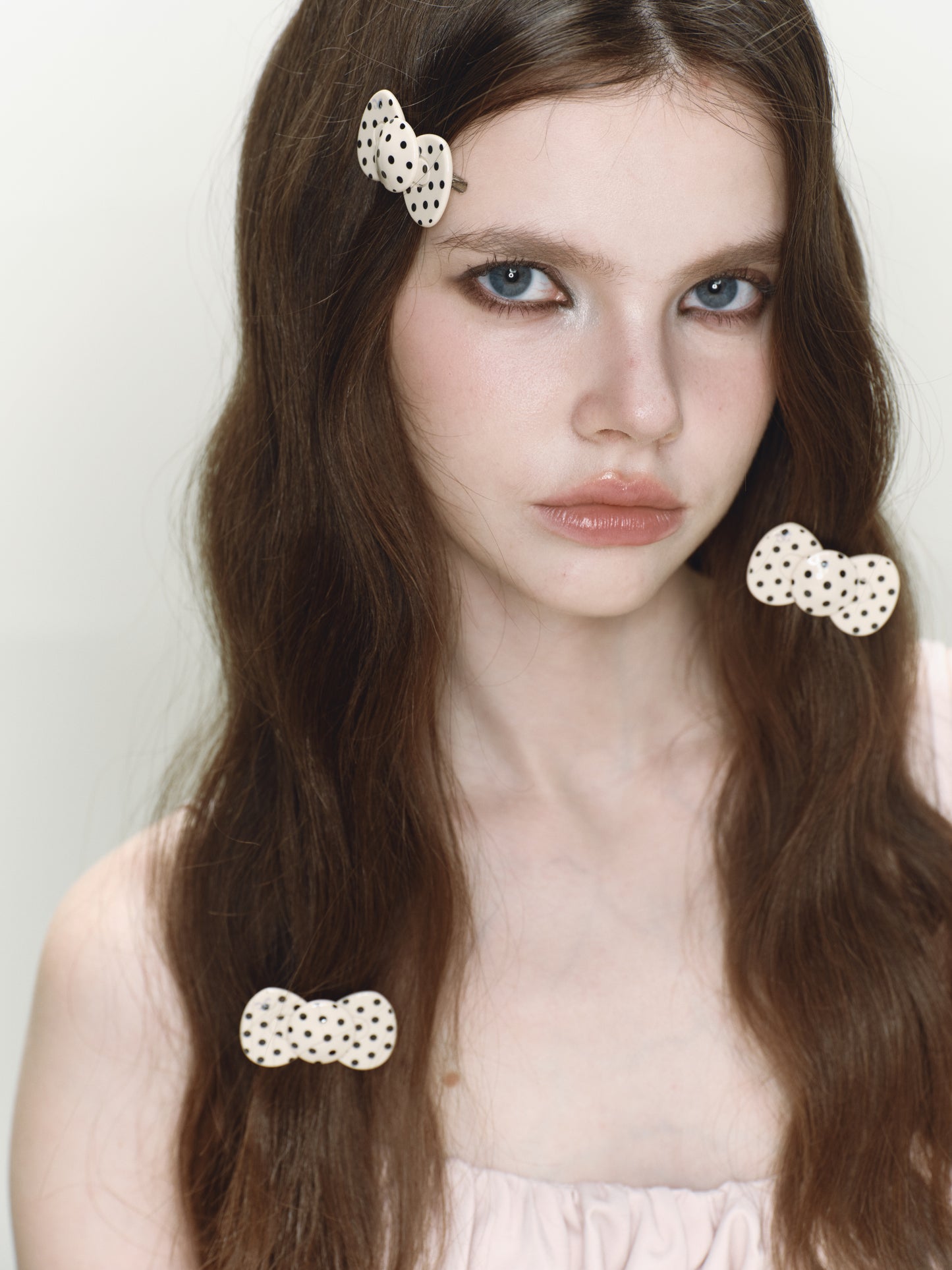 Nude Polka Mini Bow Hairclip