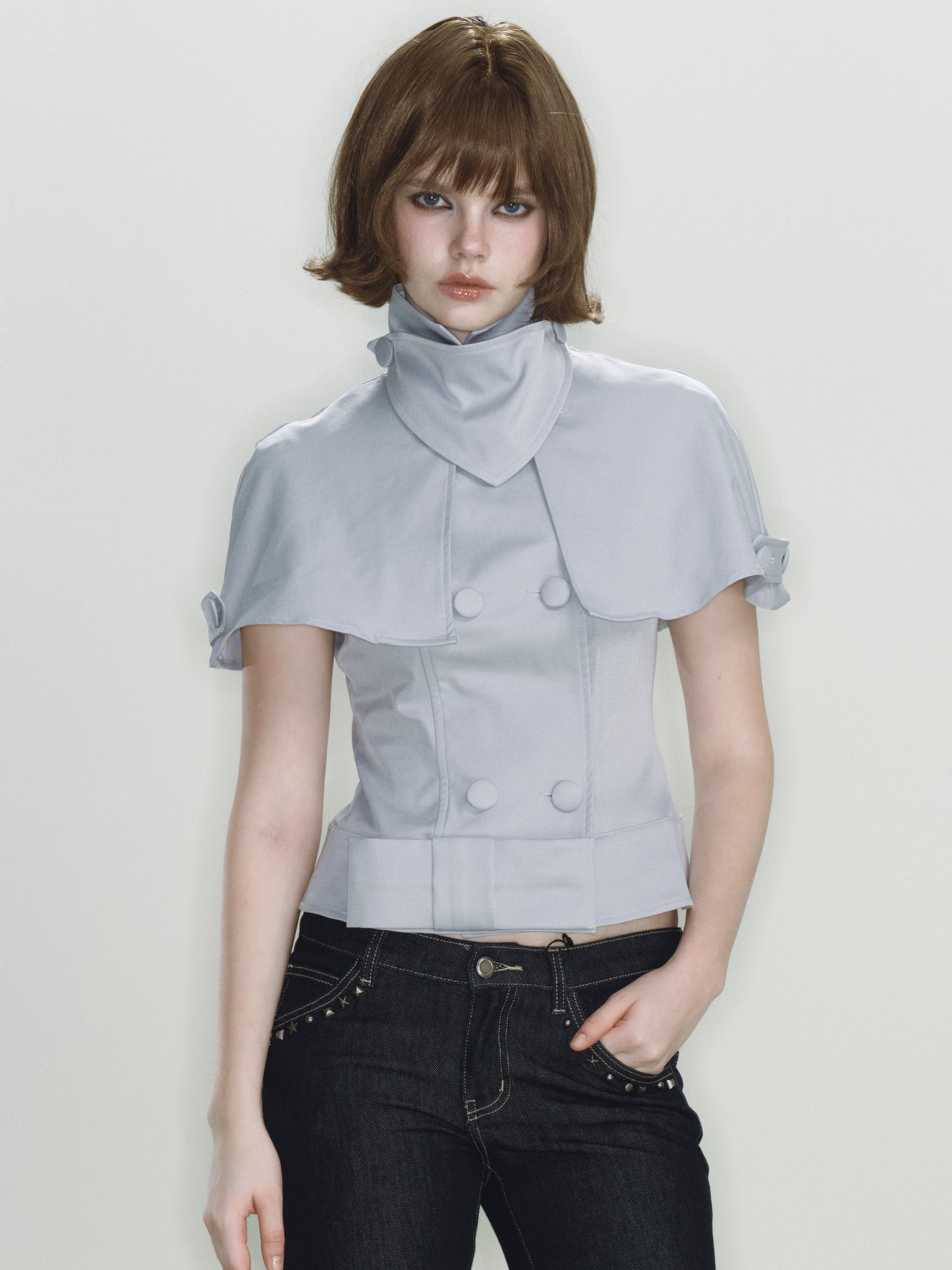 Knight Tailored Cape Top (Light Grey)