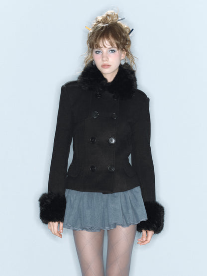 Fluffy Wool Jacket (Detachable Fur Trim)