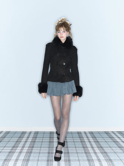 Fluffy Wool Jacket (Detachable Fur Trim)