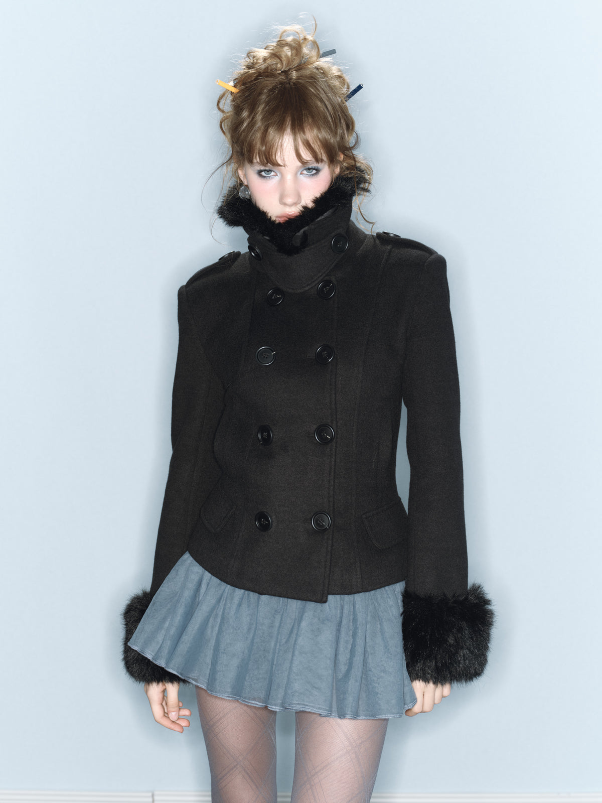 Fluffy Wool Jacket (Detachable Fur Trim)