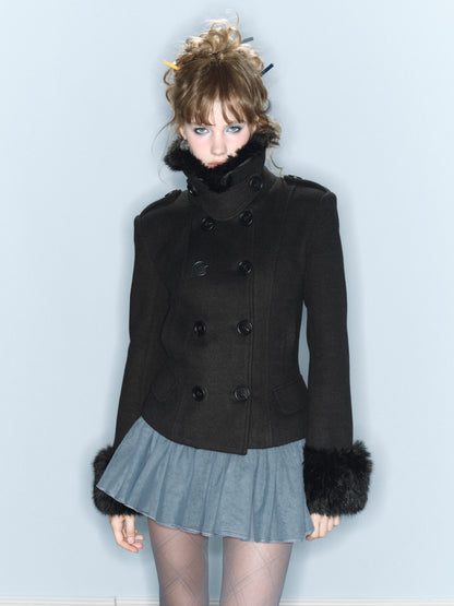 Fluffy Wool Jacket (Detachable Fur Trim)