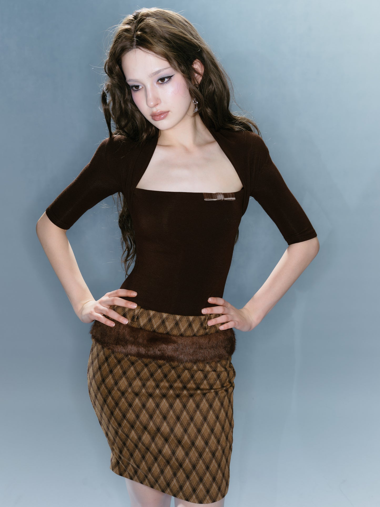 Brown Ribbon Knit Top