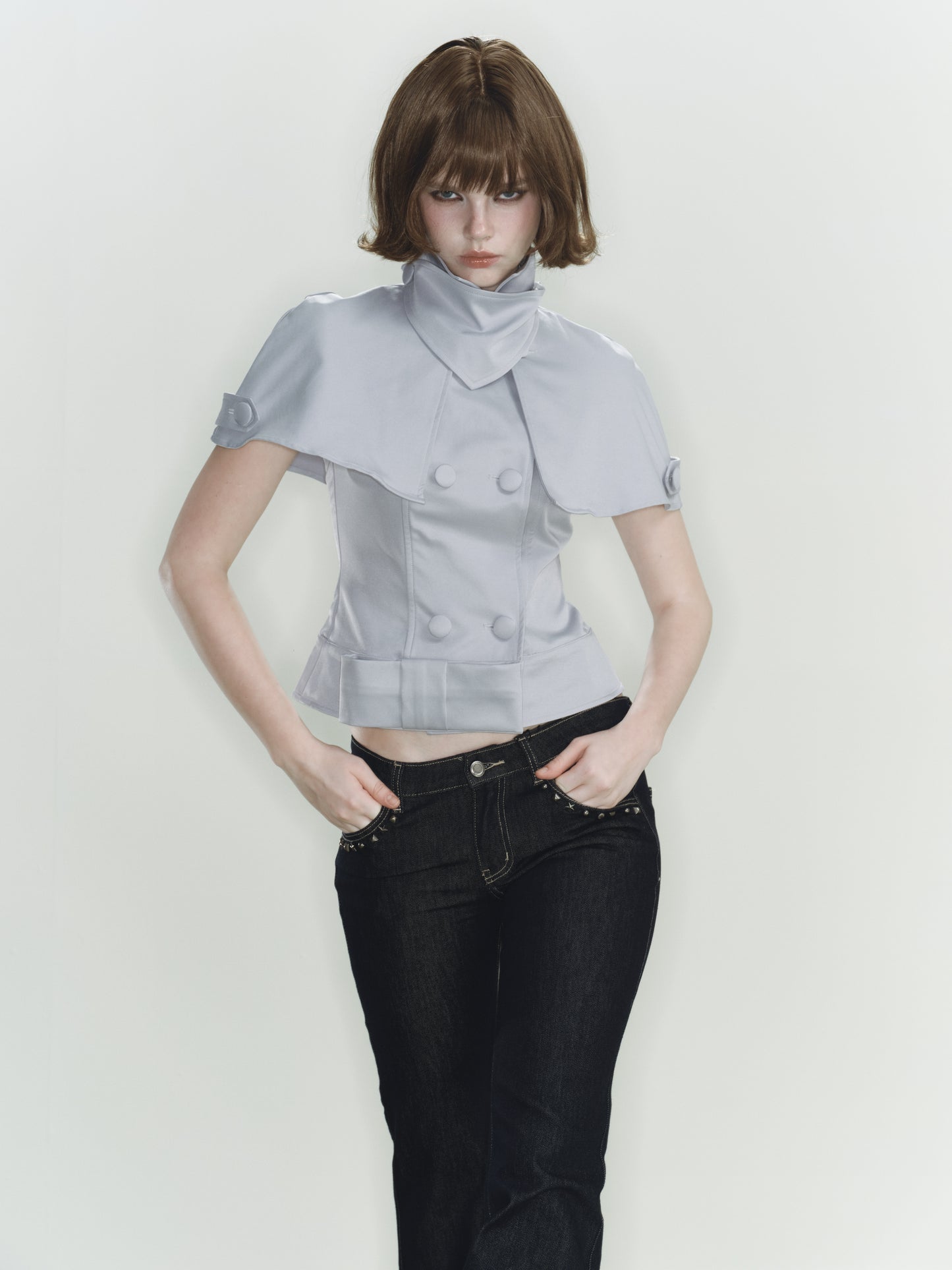 Knight Tailored Cape Top (Light Grey)