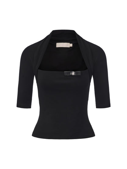Black Ribbon Knit Top