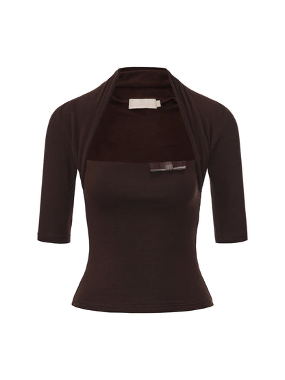 Brown Ribbon Knit Top